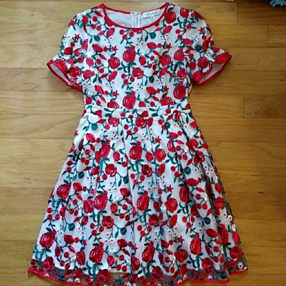 Red Rose Embroidered Formal Dress
